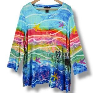 Ali Miles Underwater Coastal Beach ThemeTunic Shirt Plus Size 3X Artsy